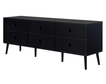 Meuble TV noir et cannage 3 portes 167 cm Goto