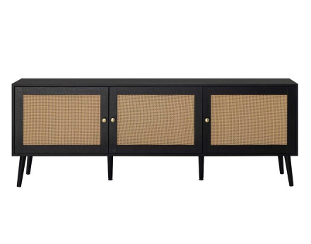 Meuble TV noir et cannage 3 portes 167 cm Goto
