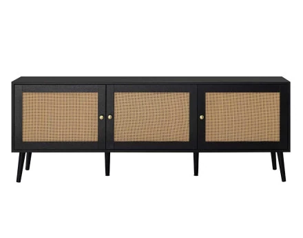 Meuble TV noir et cannage 3 portes 167 cm Goto