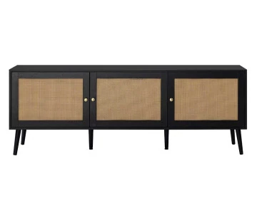 Meuble TV noir et cannage 3 portes 167 cm Goto