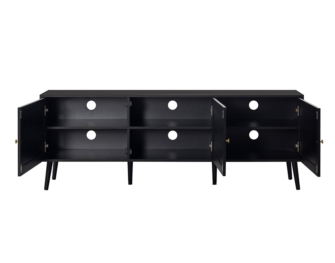 Meuble TV noir et cannage 167 cm Goto