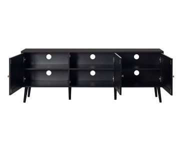 Meuble TV noir et cannage 3 portes 167 cm Goto