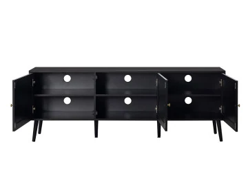 Meuble TV noir et cannage 3 portes 167 cm Goto