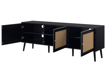 Meuble TV noir et cannage 3 portes 167 cm Goto