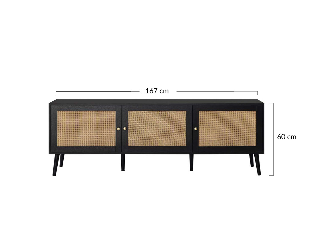 Meuble TV noir et cannage 3 portes 167 cm Goto