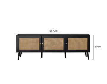 Meuble TV noir et cannage 3 portes 167 cm Goto