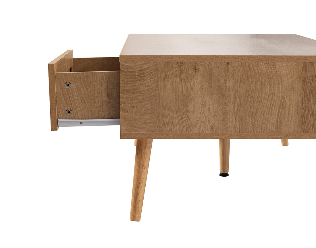 Table basse bois et cannage 1 tiroir et 1 niche 110 cm Goto