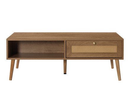 Table basse bois et cannage 1 tiroir et 1 niche 110 cm Goto