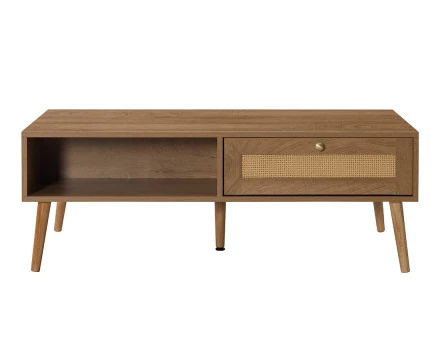 Table basse bois et cannage 1 tiroir et 1 niche 110 cm Goto