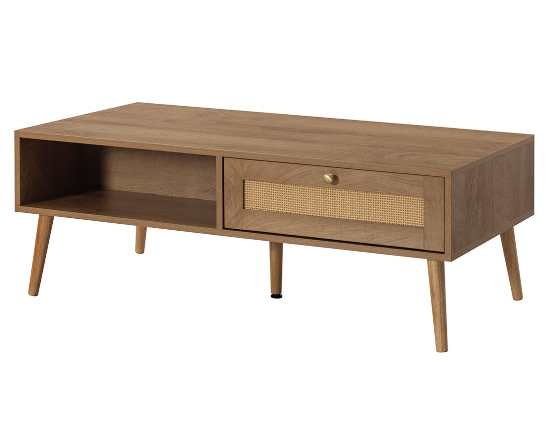 Table basse bois et cannage 1 tiroir et 1 niche 110 cm Goto