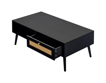 Table basse noir et cannage 1 tiroir et 1 niche 110 cm Goto