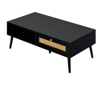 Table basse noir et cannage 1 tiroir et 1 niche 110 cm Goto