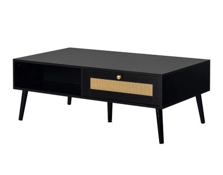 Table basse noir et cannage 1 tiroir et 1 niche 110 cm Goto