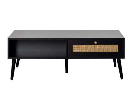 Table basse noir et cannage 110 cm Goto