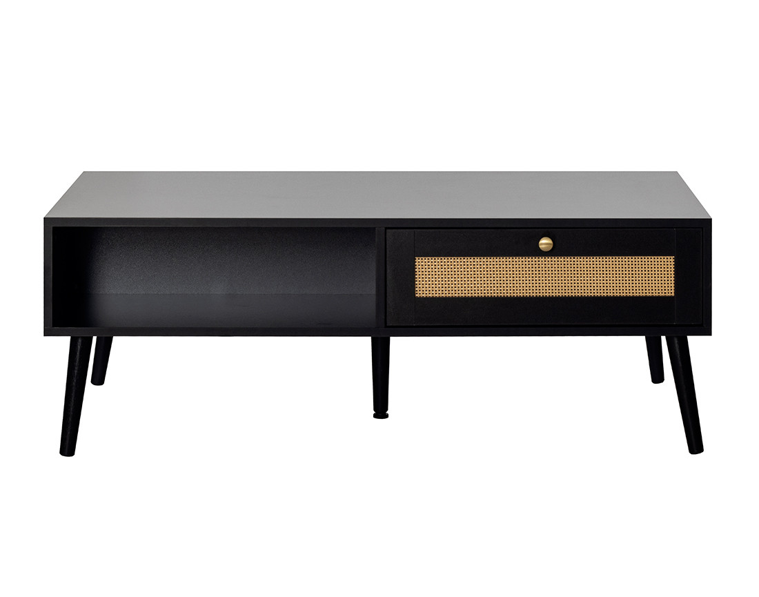 Table basse noir et cannage 110 cm Goto