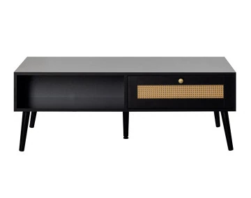 Table basse noir et cannage 1 tiroir et 1 niche 110 cm Goto