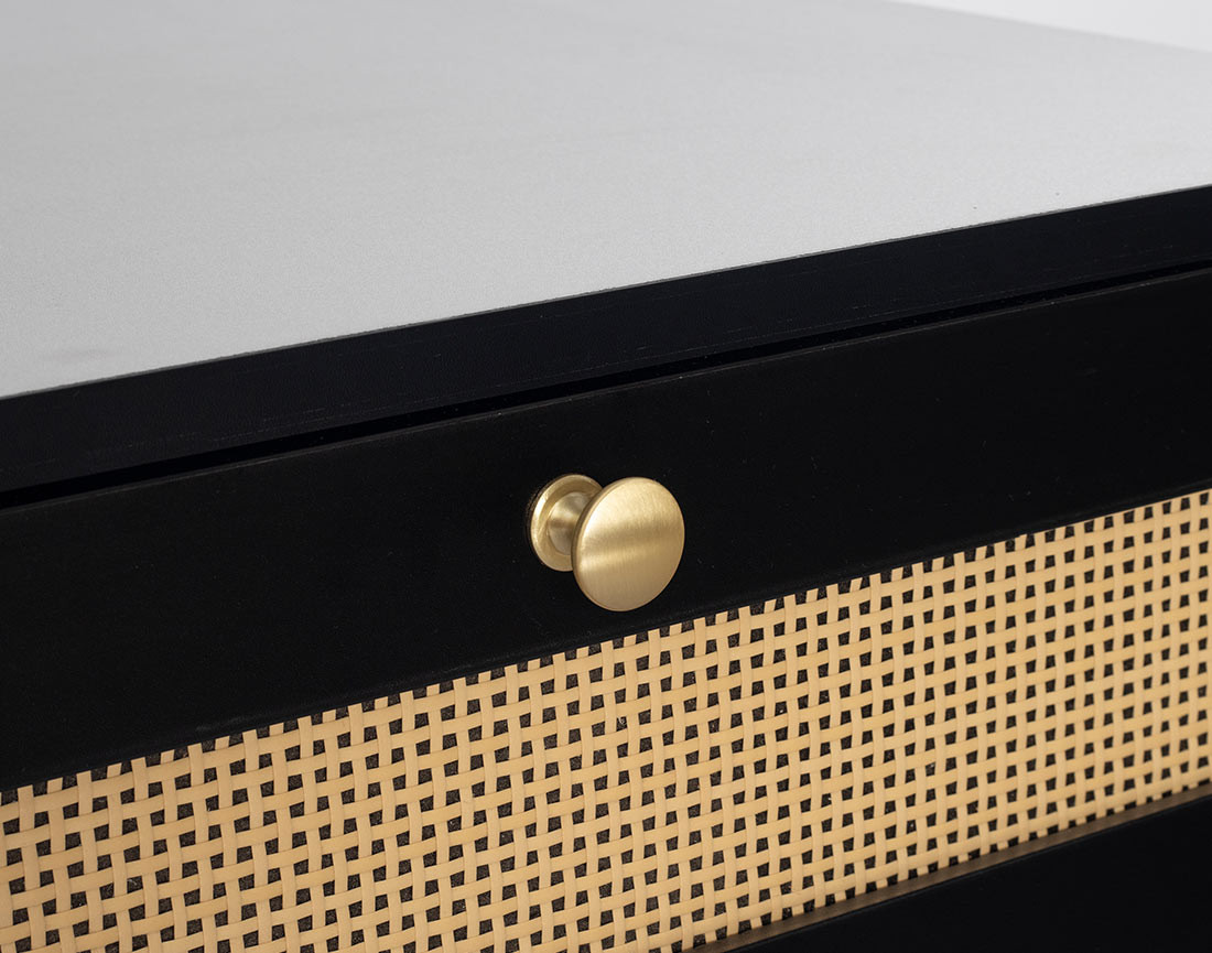 Table basse noir et cannage 1 tiroir et 1 niche 110 cm Goto