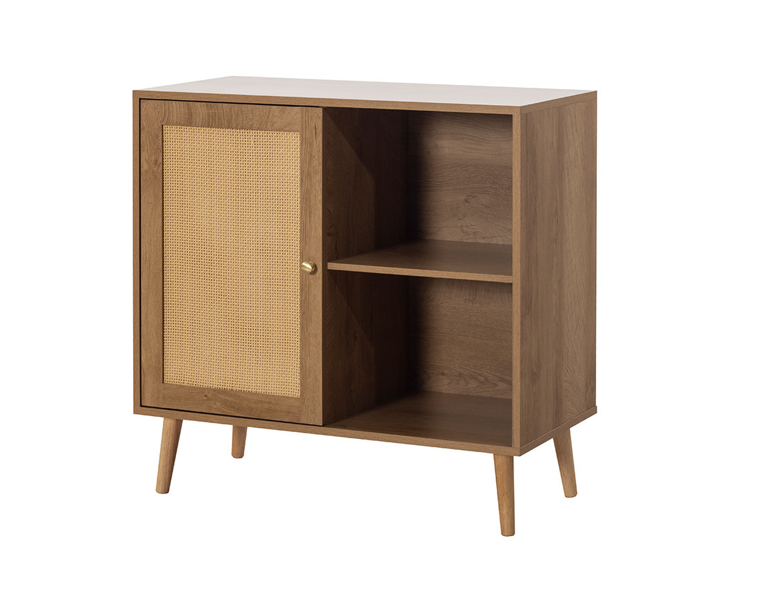 Buffet haut bois et cannage 2 niches et 1 porte 80 cm Goto