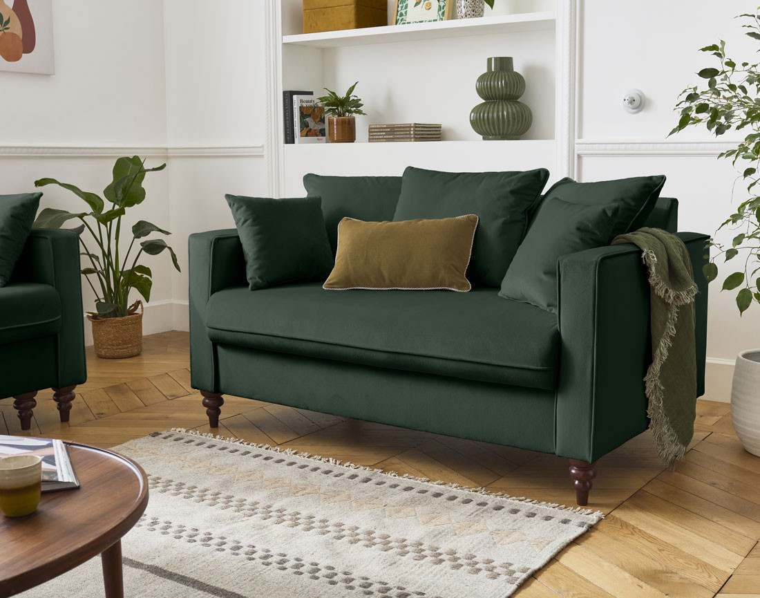 Canapé droit 2 places en velours Flamingo