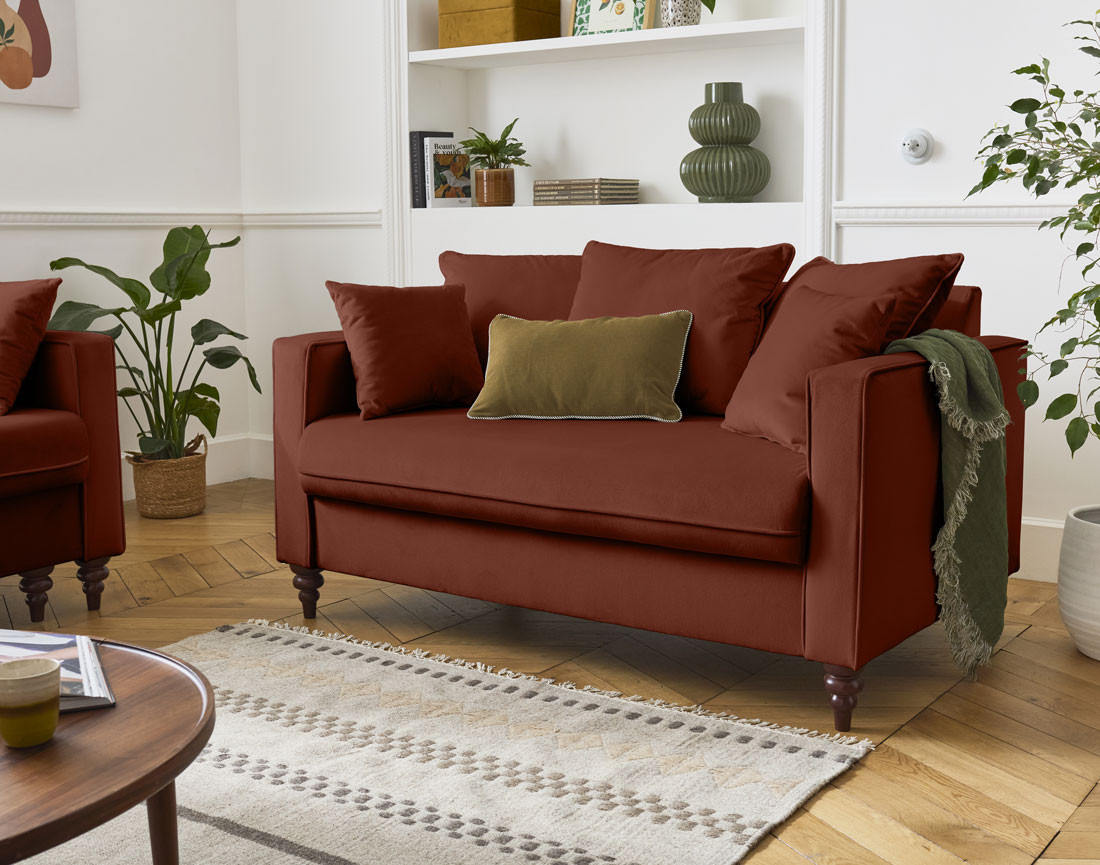 Canapé droit 2 places en velours Flamingo