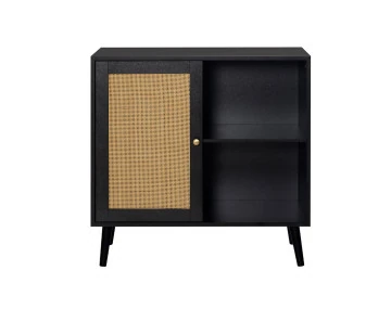 Buffet haut noir et cannage 2 niches et 1 porte 80 cm Goto