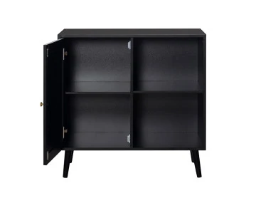 Buffet haut noir et cannage 2 niches et 1 porte 80 cm Goto