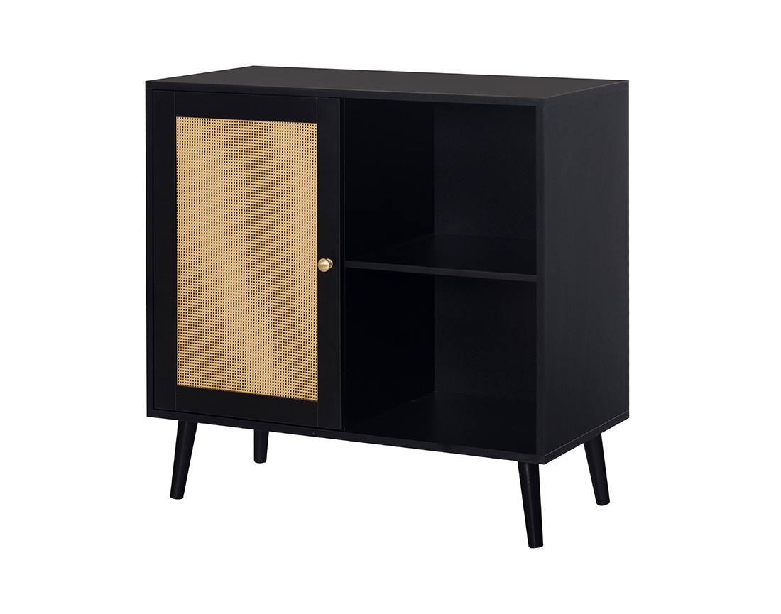 Buffet haut noir et cannage 80 cm Goto