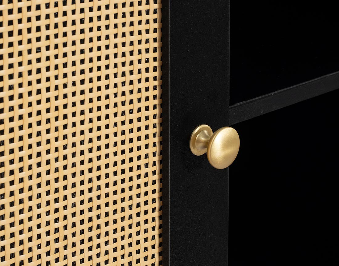 Buffet haut noir et cannage 2 niches et 1 porte 80 cm Goto