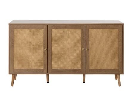Buffet bas bois et cannage 3 portes 140 cm Goto