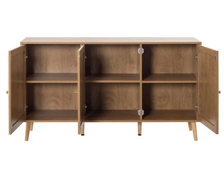 Buffet bas bois et cannage 3 portes 140 cm Goto