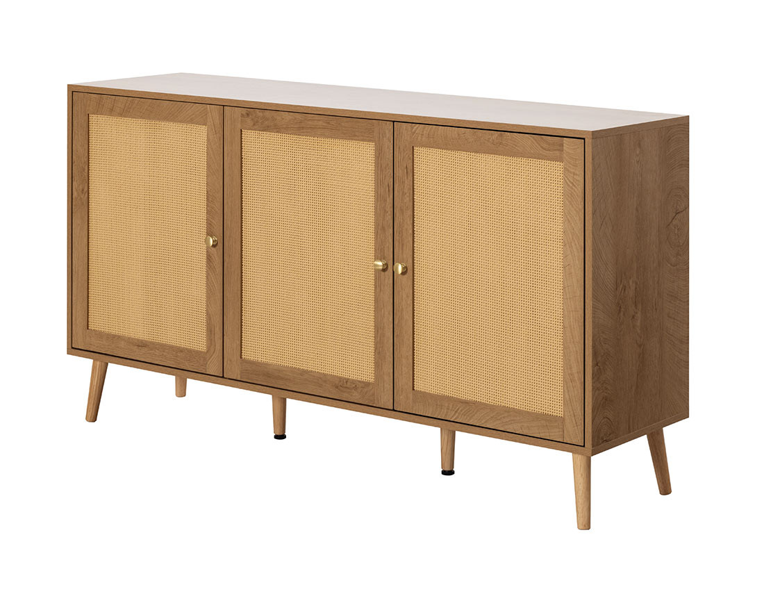 Buffet bas bois et cannage 3 portes 140 cm Goto