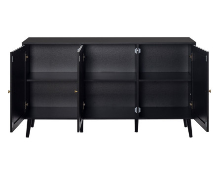 Buffet bas noir et cannage 3 portes 140 cm Goto
