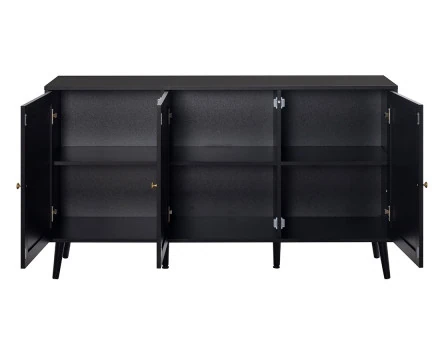 Buffet bas noir et cannage 3 portes 140 cm Goto