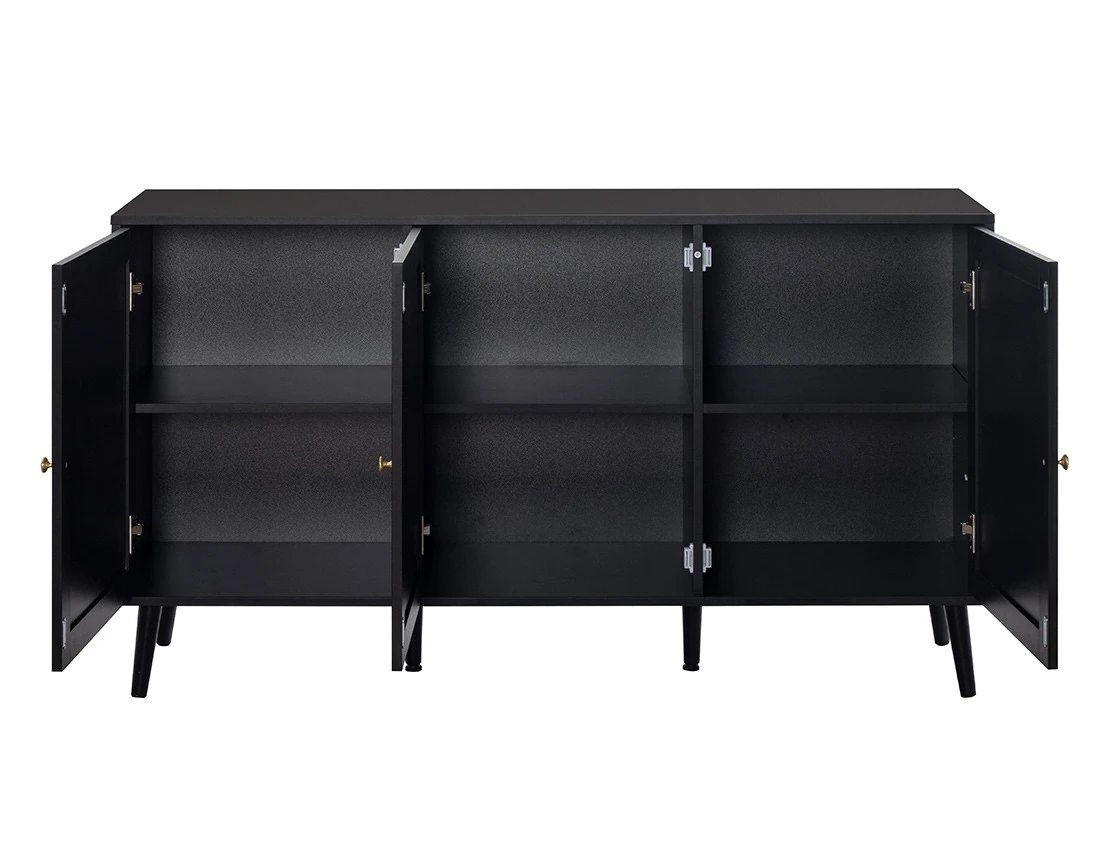Buffet bas noir et cannage...