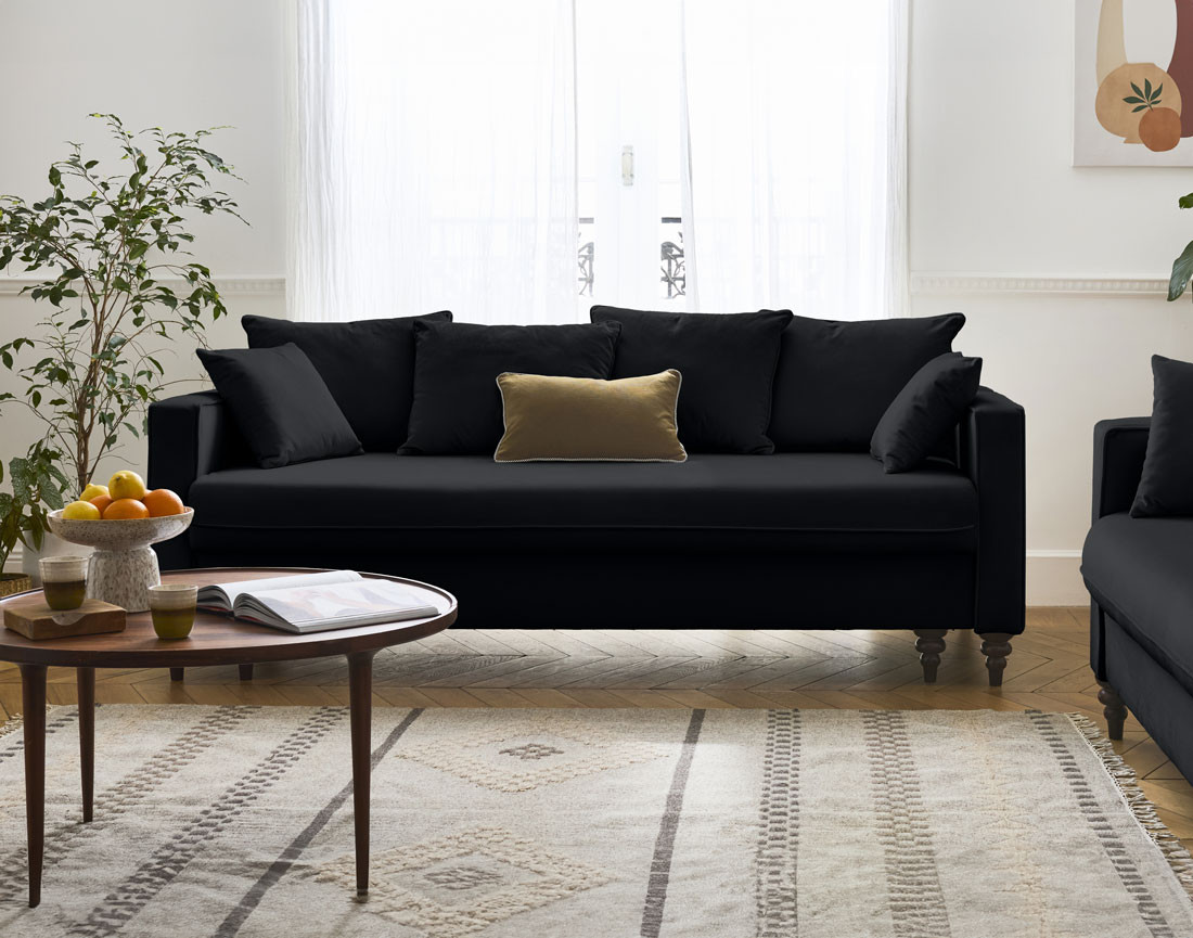 Canapé droit 3 places convertible en velours Flamingo