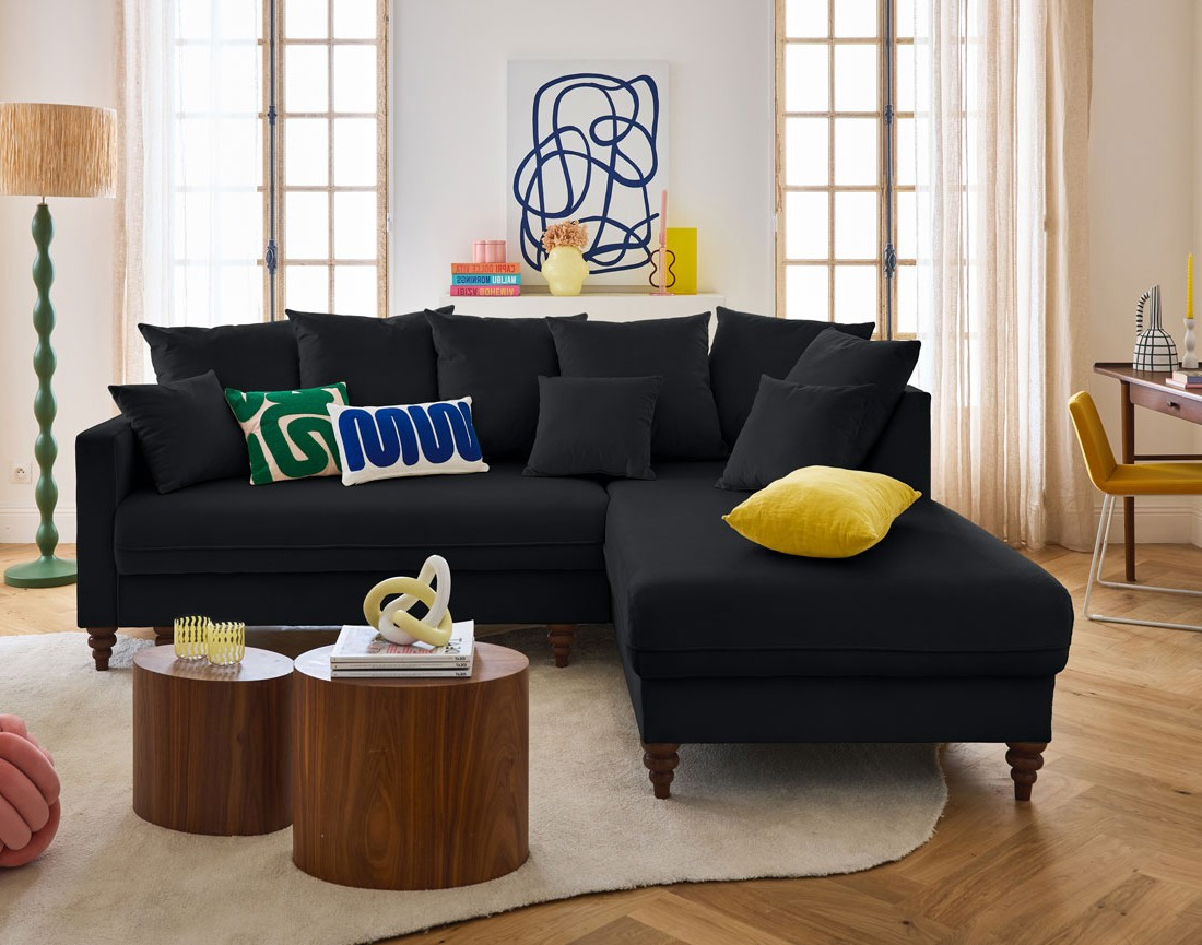 Canapé d'angle droit 4 places convertible en velours Flamingo Canapé d'angle droit 4 places convertible en velours Flamingo