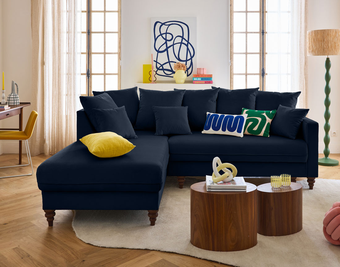 Canapé d'angle gauche 4 places convertible en velours Flamingo