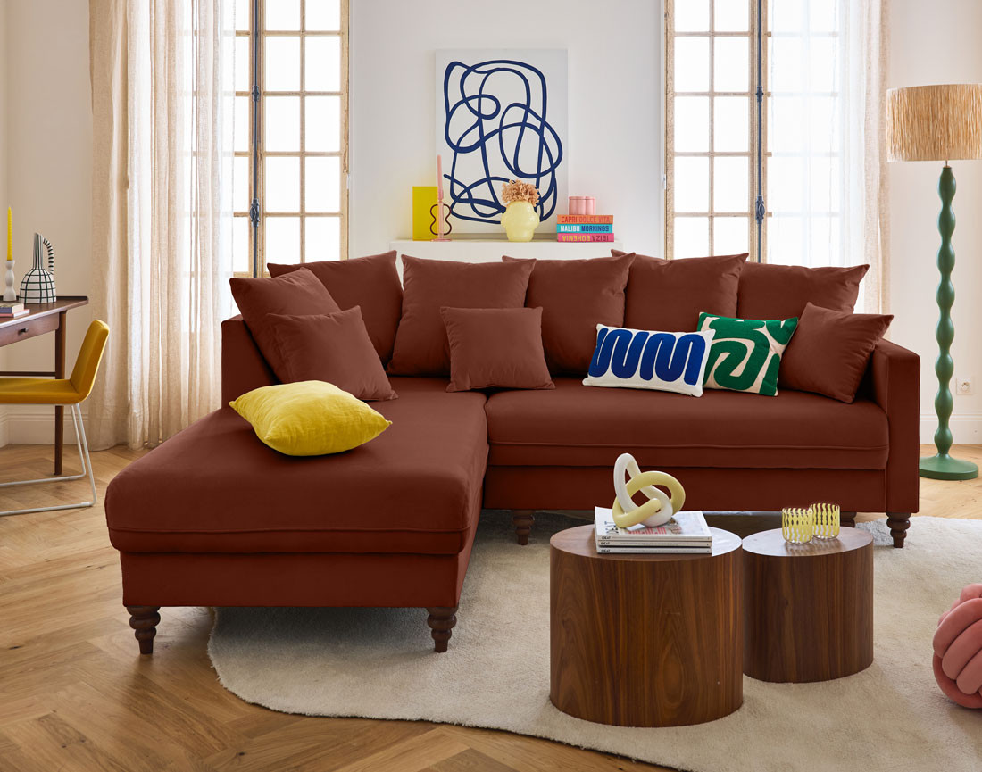 Canapé d'angle gauche 4 places convertible en velours Flamingo