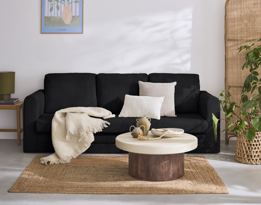 Canapé 3 places convertible déplimousse en velours côtelé Marilia Canapé 3 places convertible déplimousse en velours côtelé Marilia