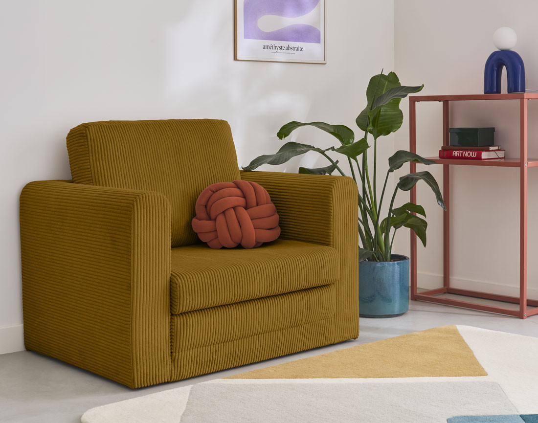 Fauteuil convertible déplimousse en velours côtelé Marilia