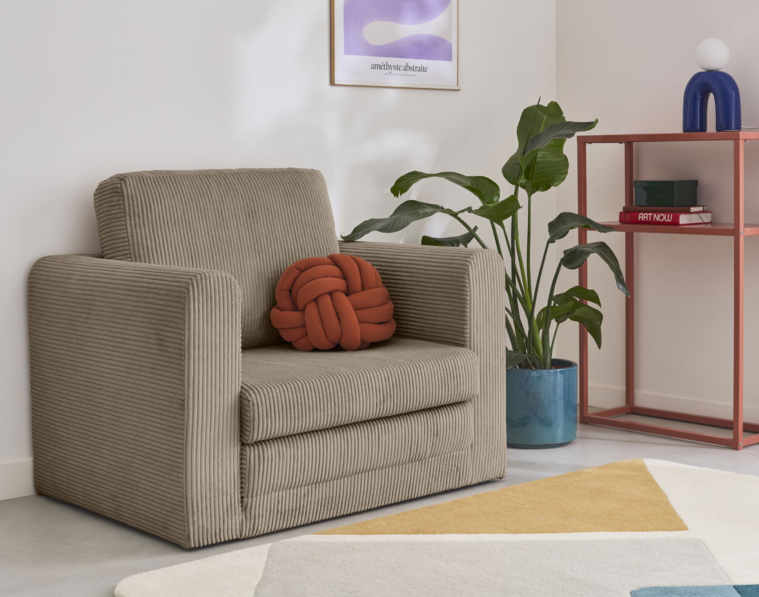 Fauteuil convertible déplimousse en velours côtelé Marilia