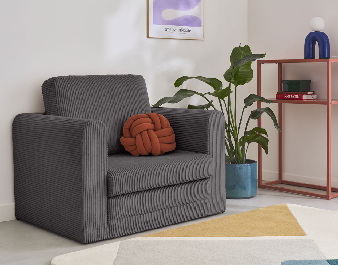 Fauteuil convertible déplimousse en velours côtelé Marilia