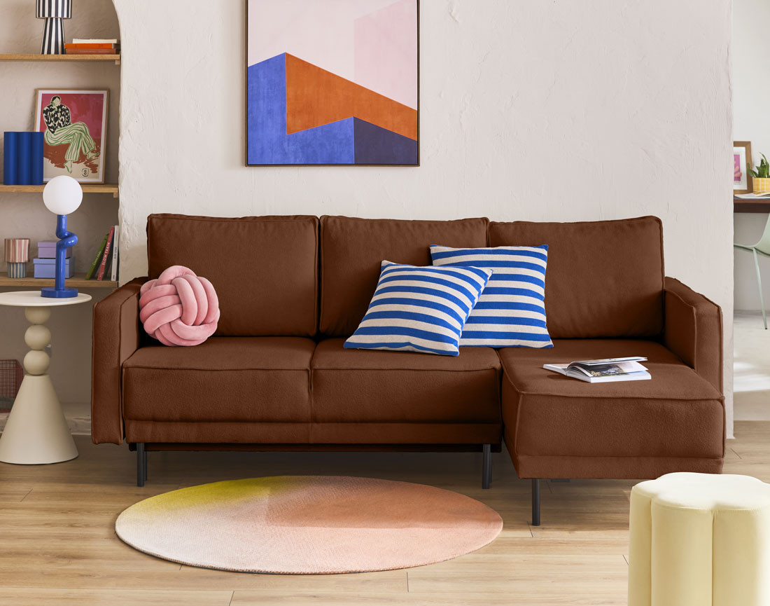 Canapé d'angle réversible convertible avec coffre en tissu Charlie