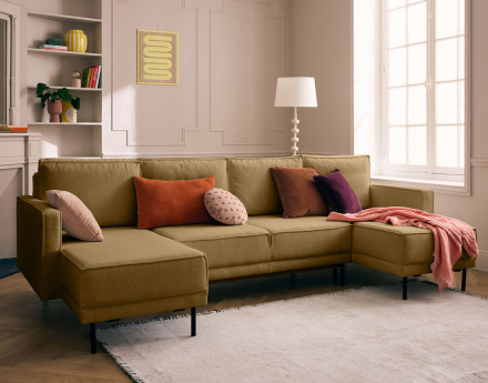 Canapé panoramique en U convertible avec coffre en tissu Charlie