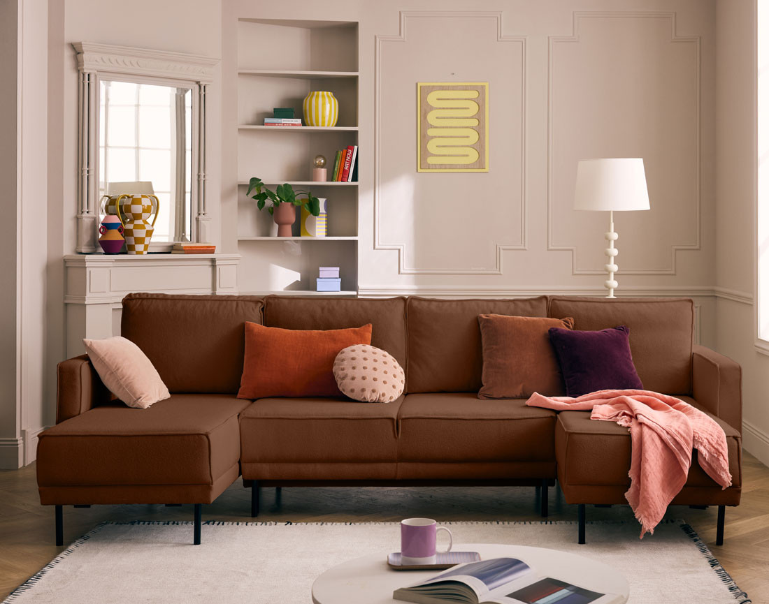 Canapé panoramique en U convertible avec coffre en tissu Charlie