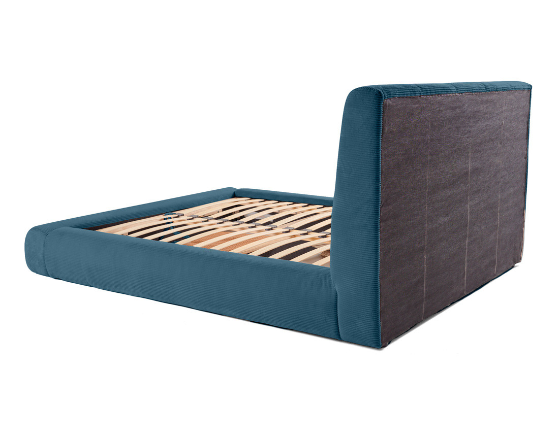 Lit coffre 140x190 cm en velours côtelé sommier inclus Onyx