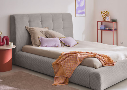 Lit coffre 140x190 cm en velours côtelé sommier inclus Onyx