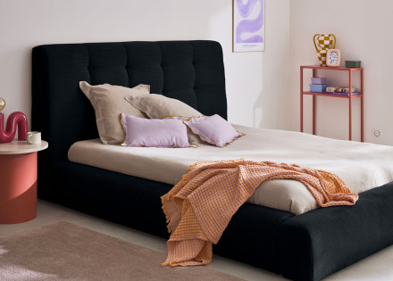 Lit coffre 160x200 cm en velours côtelé sommier inclus Onyx