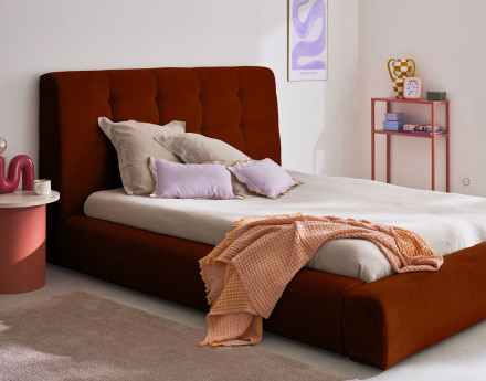 Lit coffre 160x200 cm en velours côtelé sommier inclus Onyx