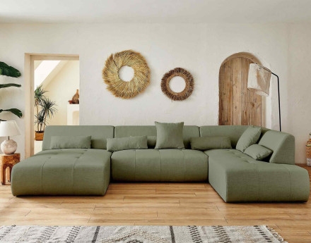 Canapé panoramique d'angle droit 7 places en tissu Onyx